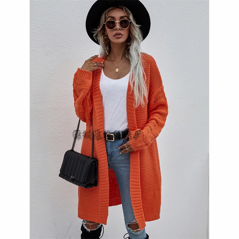 Outono inverno longo Cardigan cor sólida feminino malha moda camisola feminina