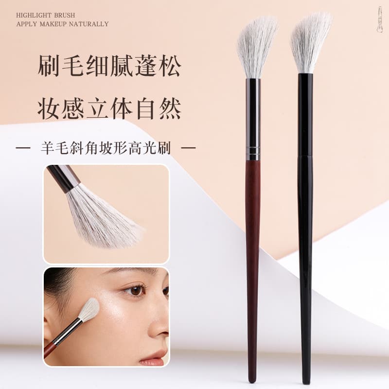 Lã chanfrada em forma de inclinação destacando escova macia cabelo Animal cabo de madeira Blush fixação escova brilho pa
