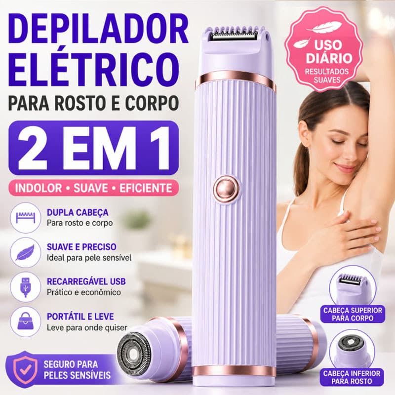Depilador Elétrico para Rosto e Corpo 2 em 1 – Sem Fio Recarregável Portátil Indolor