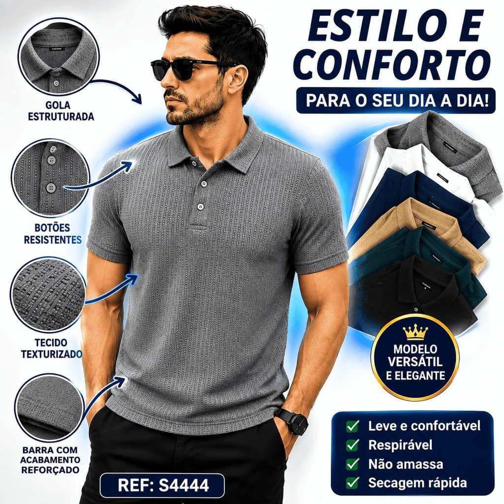Camisa Polo Masculina Texturizada Manga Curta Blusa Social Casual Estilo Minimalista Alta Qualidade Tamanhos P ao G2