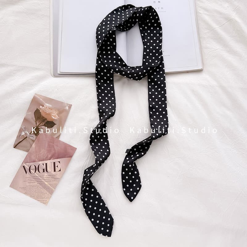 Polka Dot pequeno longo fino estreito lenço de seda feminino gravata faixa de cabelo fita pescoço proteção pescoço cache