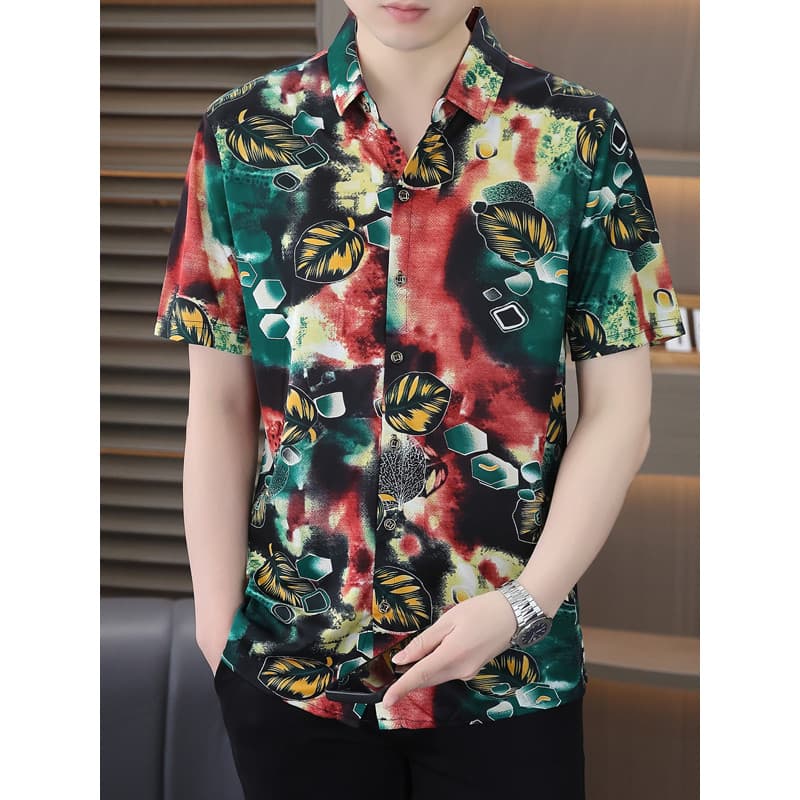 Camisa masculina de manga curta de seda gelo de verão estilo fino legal Anti-rugas camisa de meia manga de alta qualidad