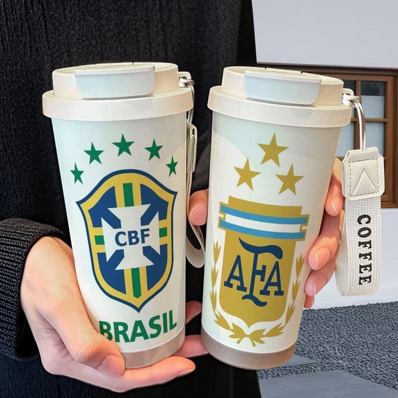 Brasil Argentina Equipe Copo Térmico Canudo de Aço Inoxidável Duplo Beber Grande Capacidade Copo de Água de Café Estudan