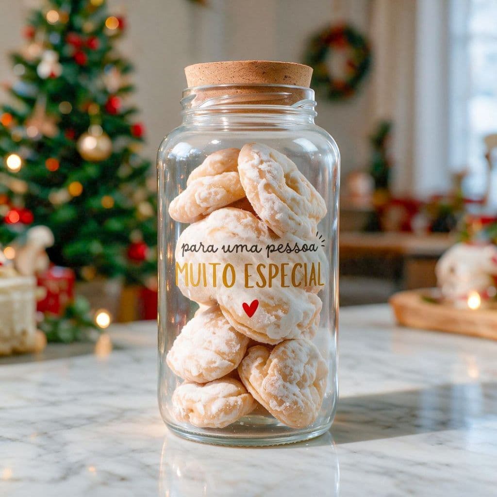 Potes de Vidro Natalinos 810ml | Lembrancinha, Presente de Natal, Biscoitos com Tampa Rolha + Adesivo