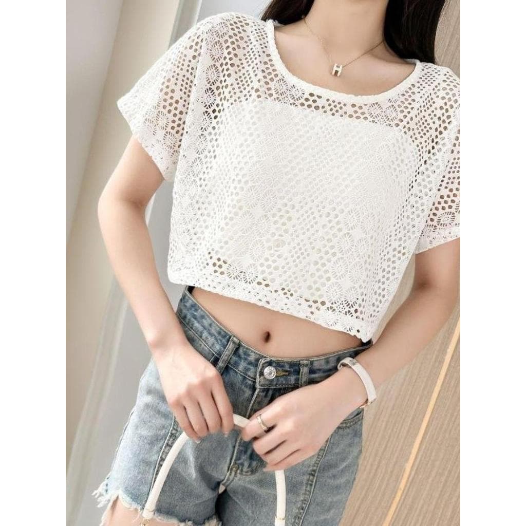 Super fada oco xale verão estilo fino pulôver renda curto topo pequeno xale exterior com estilingue saia blusa protetor