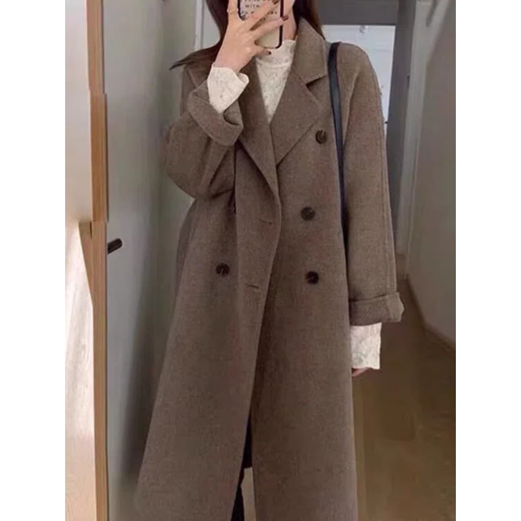 2024 outono inverno novo estilo clássico duplo Breasted jaqueta de lã de comprimento médio casaco de lã feminino
