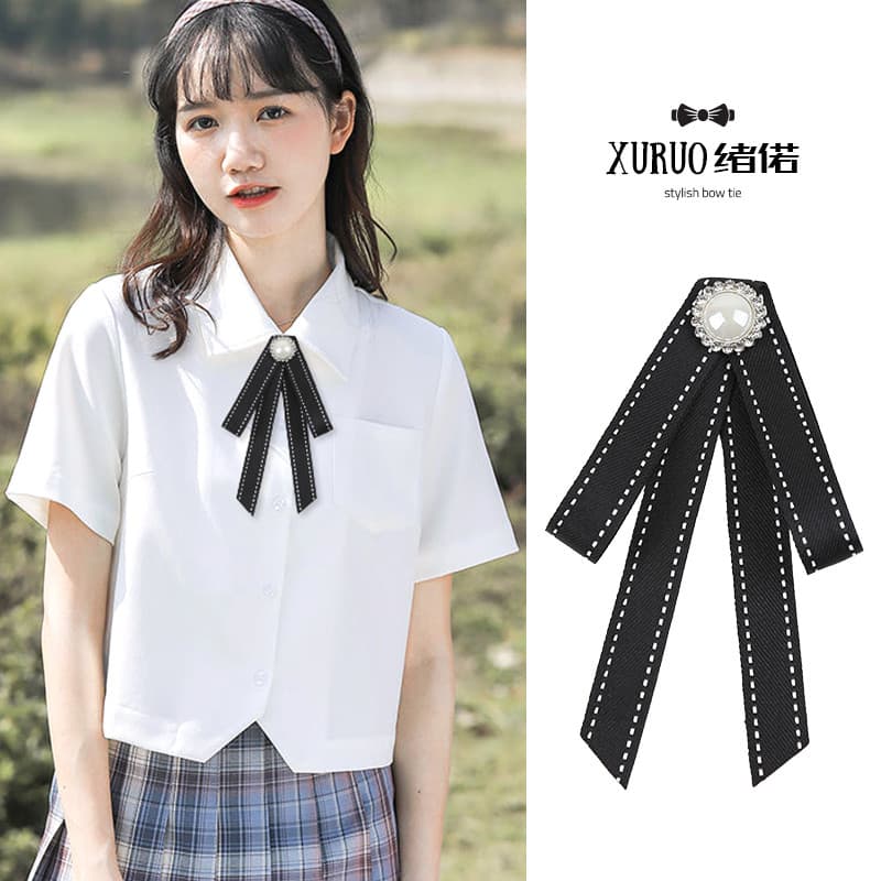 Senhoras camisa gravata borboleta flor JK uniforme Streamer estudante camisa decoração strass pérola listrado gravata bo