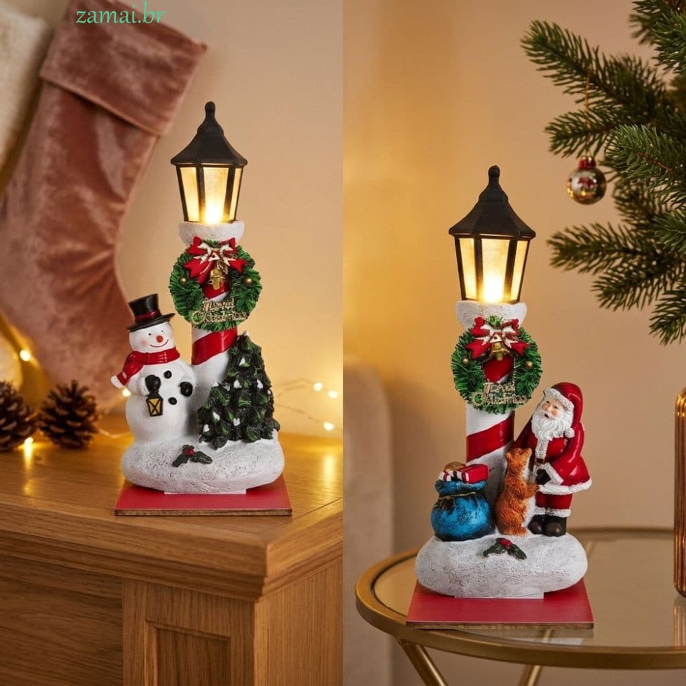 ZAMAI 2 Peças De Enfeite De Mesa De Papai Noel , Lâmpada De Rua Vintage Plana 2D , Decoração De Natal De Boneco De Neve