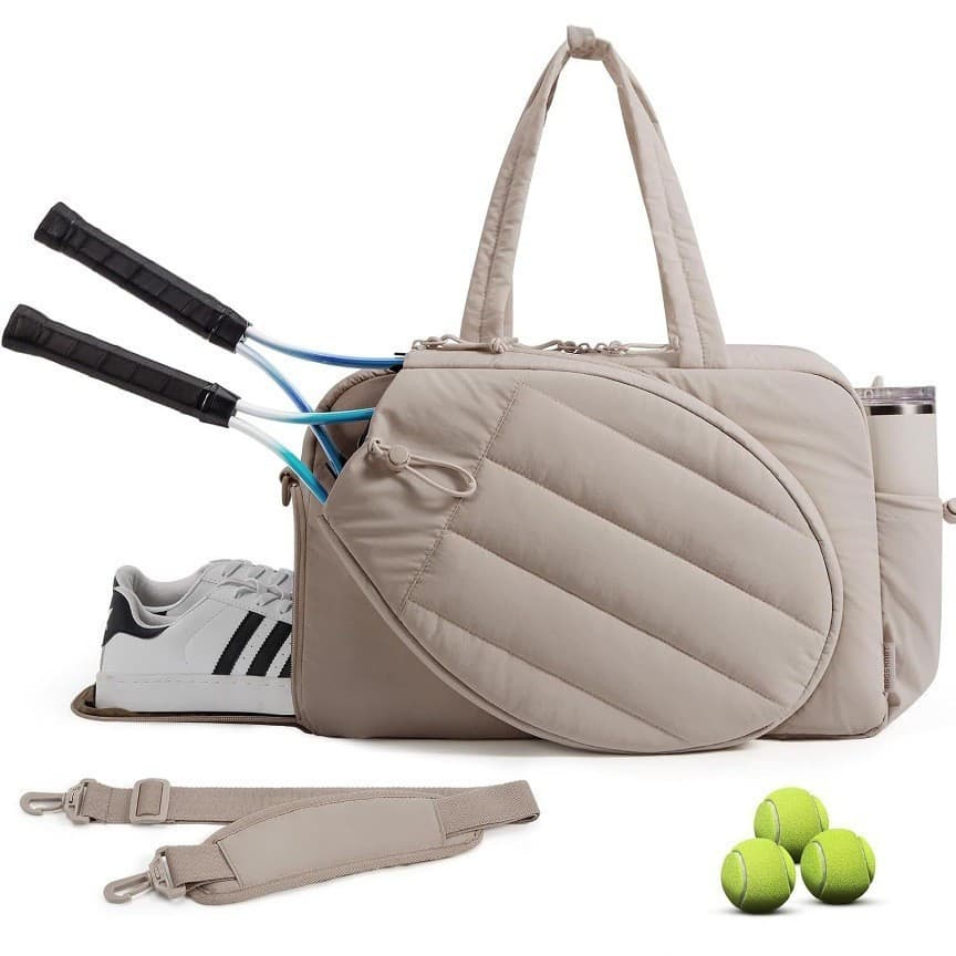 Bolsa de Tênis Dobrável Estilosa com Compartimento para Calçados - Bolsa Leve e Bonita, Suporte para Raquete, Bolsa de O