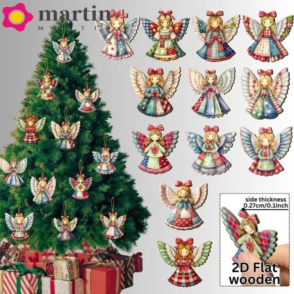 MARTIN 12 Peças De Suspensão De Natal , Decoração De Árvore Plana 2D , Pingente De Boneca De Anjo De Design Colorido