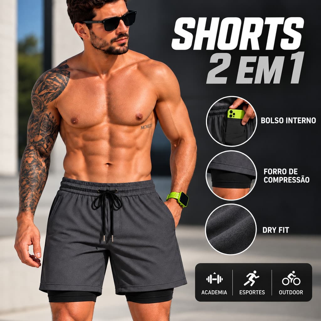 Shorts Masculino Fitness Compressão Corrida Exercicios