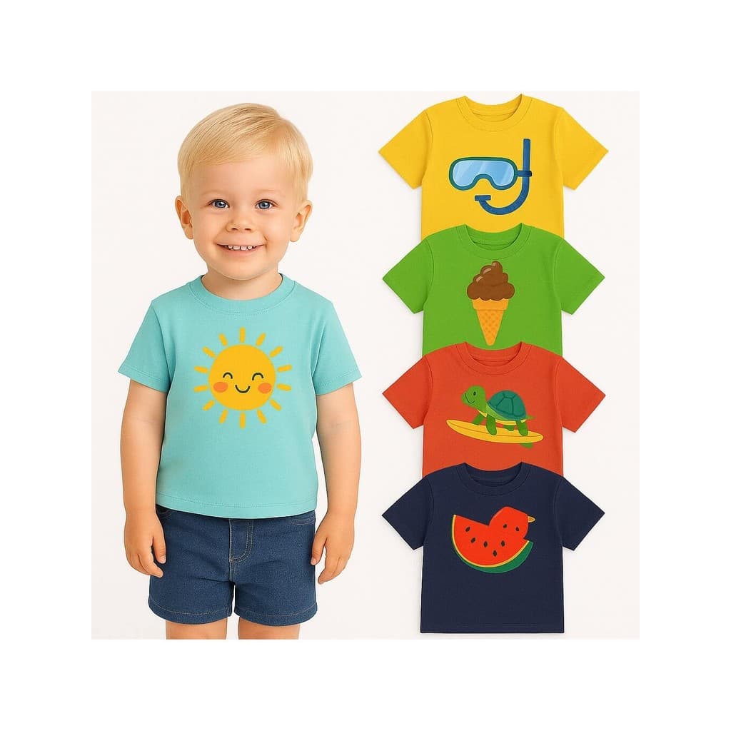 Kit 3 Camisetas de Malha Menino Verão Infantil- 3 Blusas para Meninos Manga Curta Verão- Cores Sortidas