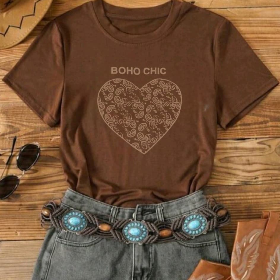 Camiseta Boho Chic T-Shirt Blusinha 100% Algodão Tendência