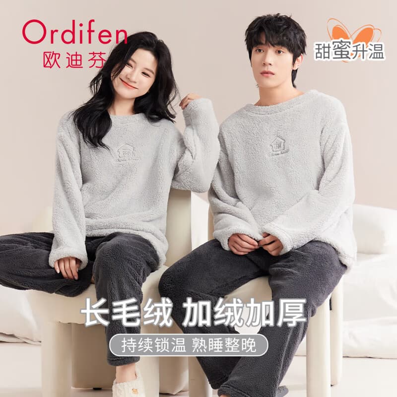 Odifen pijamas masculinos flanela outono inverno terno feminino Coral velo solto estilo masculino casal roupas de casa