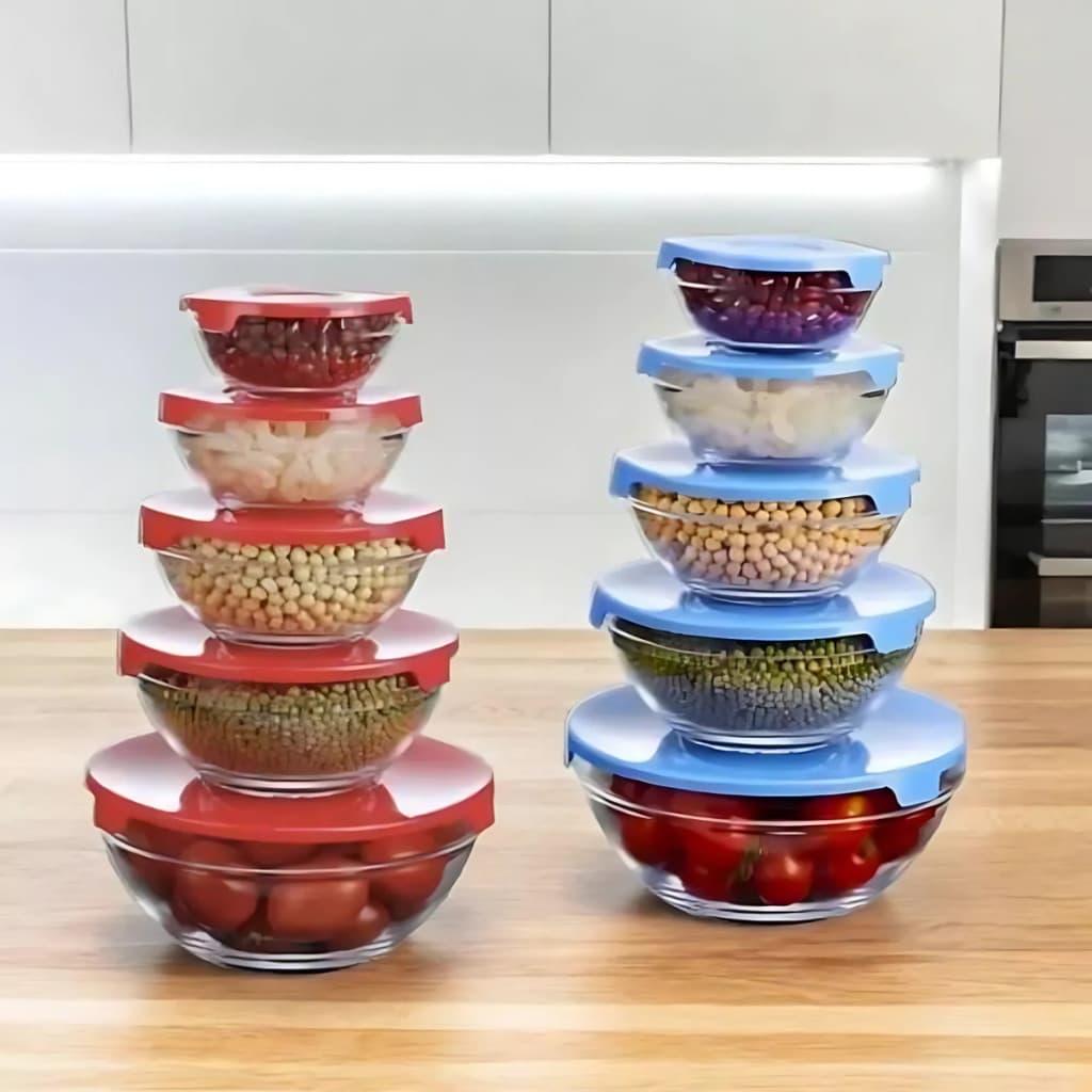 Kit 5 Potes de Vidro com Tampa Conserva Frutas Sobremesa Potes Empilhável Cozinha Alimentos