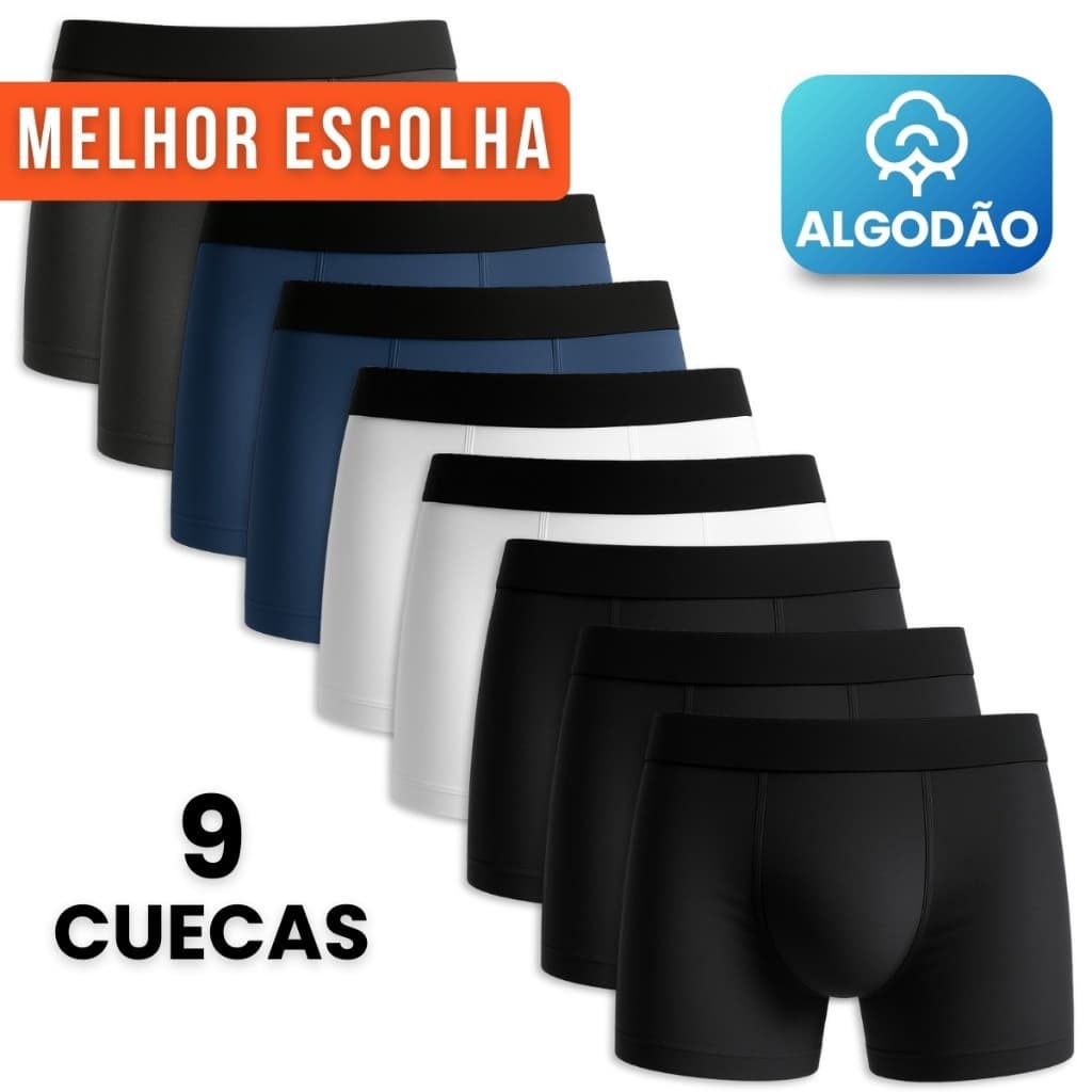 Kit 9 Cuecas Boxer Masculino Algodão de Qualidade Confortável