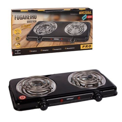 Fogareiro Eletrico Portatil 2 Bocas 220V Compacto Portatil Alta Potencia Preto
