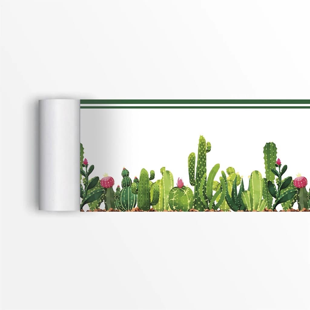 Faixa Decorativa Adesiva Floral Papel De Parede Cactos Verdes
