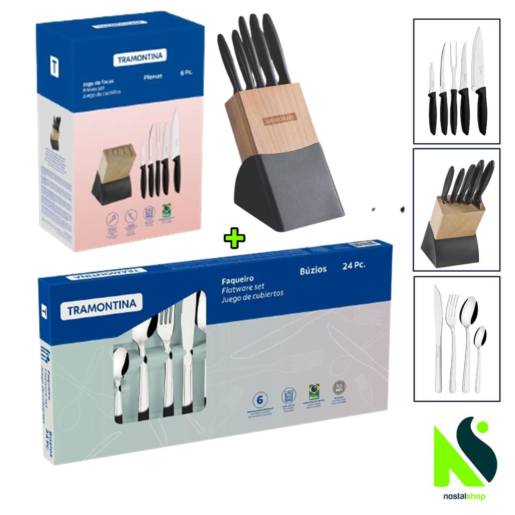 Kit Faqueiro Jogo de Talheres Búzios Tramontina Jogo de Facas com Cepo