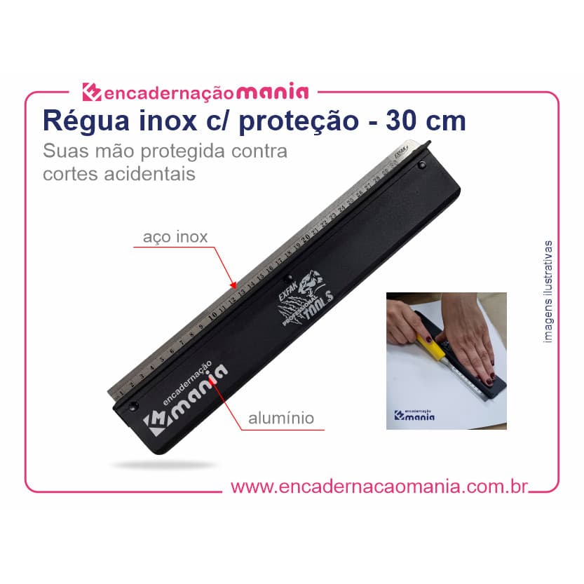 Régua de Aço Inox c/ proteção de alumínio - 30 cm
