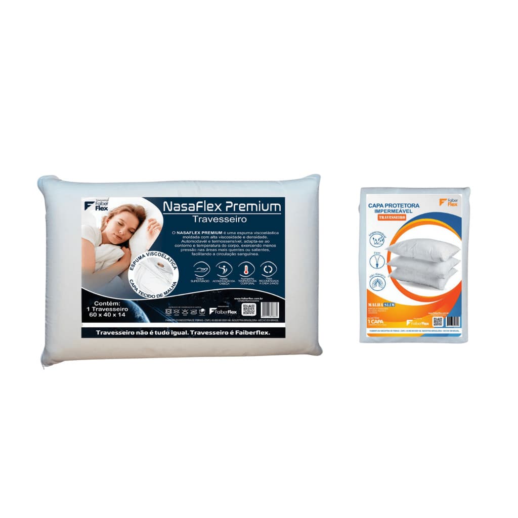 Kit Travesseiro Nasa Premium e Capa Impermeável Faiber Flex