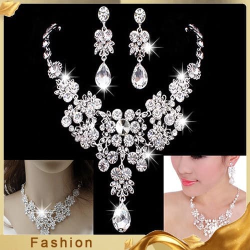 Ccf _ Women's Fashion Luxury Necklace + Brincos Colar Banquete De Casamento Conjunto De Jóias NKHH