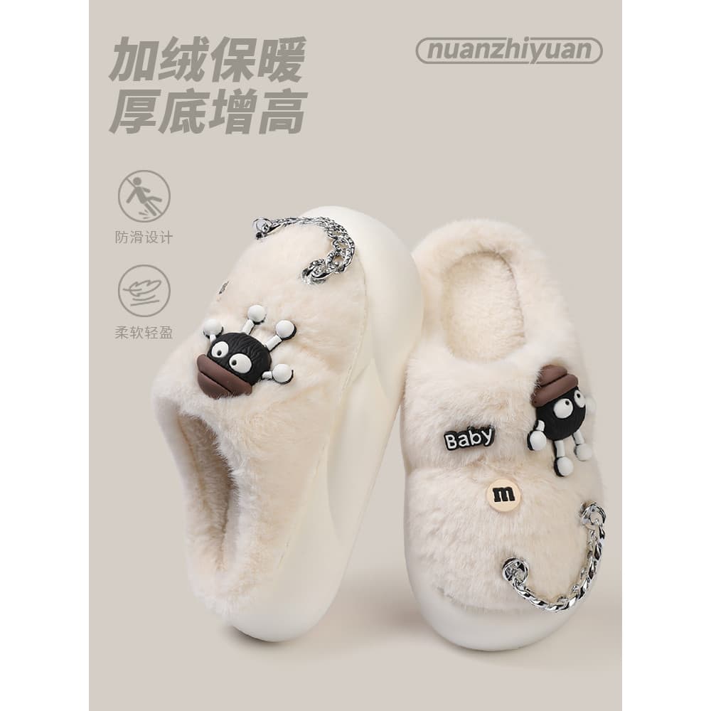 Novo estilo pequenos briquetes chinelos de algodão corrente feminina outono inverno sola grossa antiderrapante camurça q