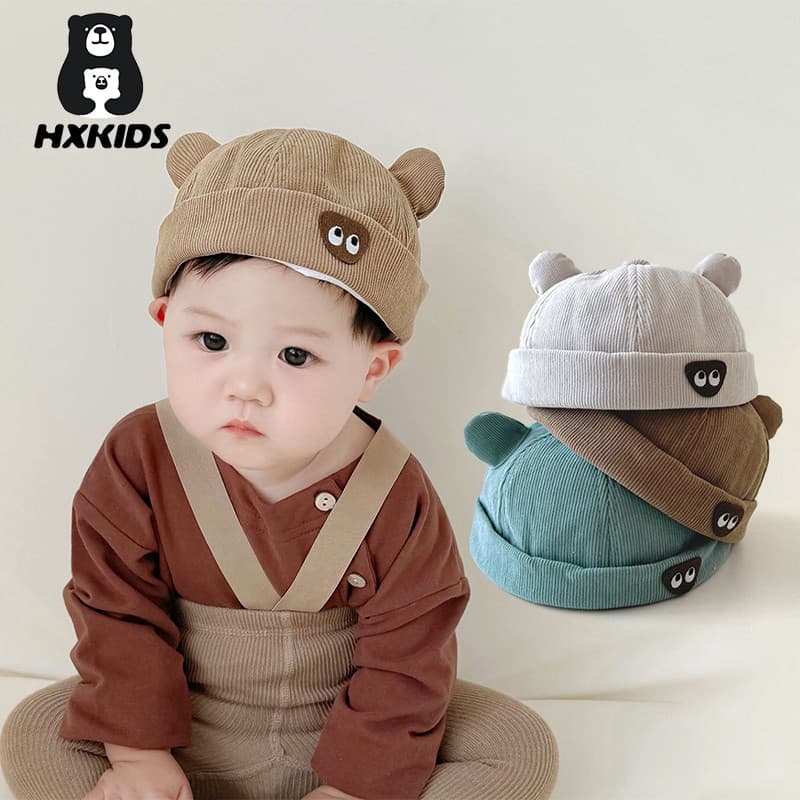 Bonito Desenho Animado Bebê Sem Aba Chapéu Outono Veludo Quente Criança Menino Menina Gorro