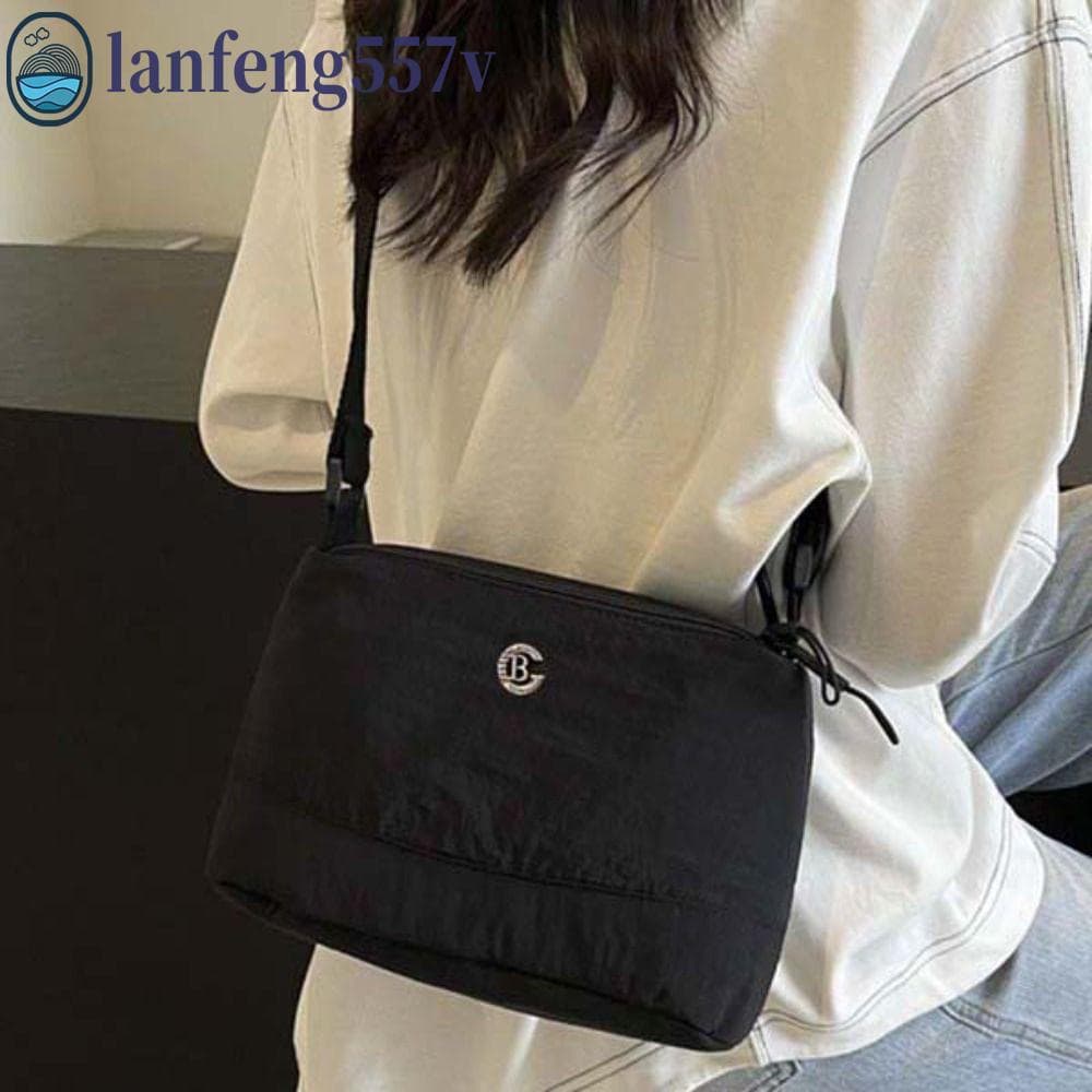 LANFENG Bolsa De Ombro De Grande Capacidade , Quadrada De Nylon Estilo Japonês Macio Esportiva Casual Cáqui Com Alça Lar