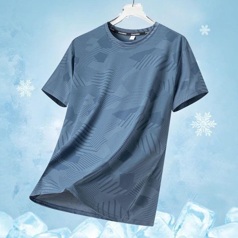 2026 verão novo estilo masculino gelo seda de secagem rápida camiseta Casual tamanho grande solto gelado manga curta mod