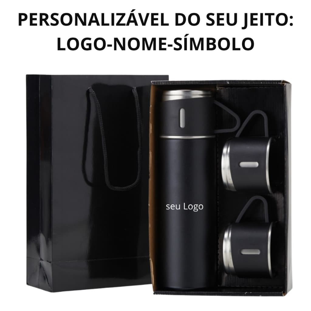 Kit Garrafa Térmica 2 Canecas Térmicas Compostos Personalizados Presente Especial Clientes Funcionarios Namorados