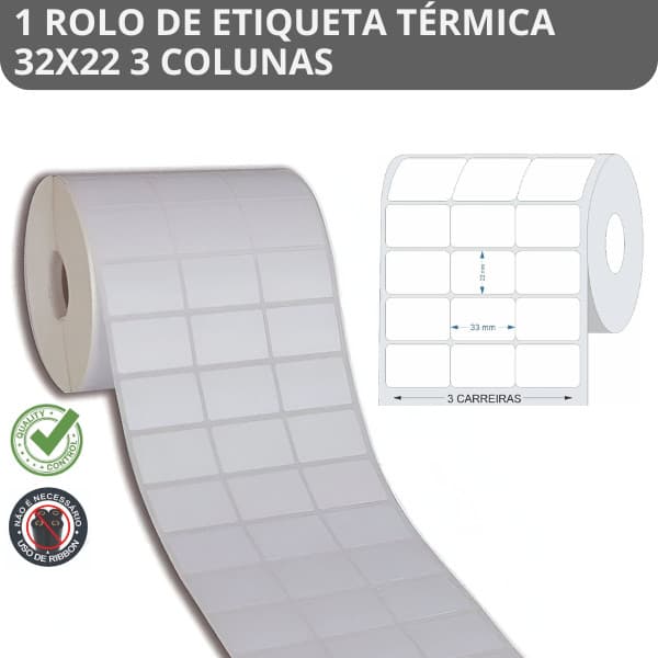 1 Rolo Etiquetas Adesivas Térmica 32x22 3 Colunas Cc431 / Elgin / Zebra
