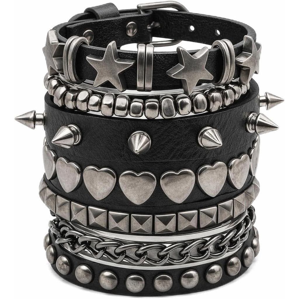 5 Peças Pulseira Punk Cravejada , Joias Grunge Góticas , Acessórios Emo Y2k , Pulseiras Alt Rock Spike Para Roupas De Ba