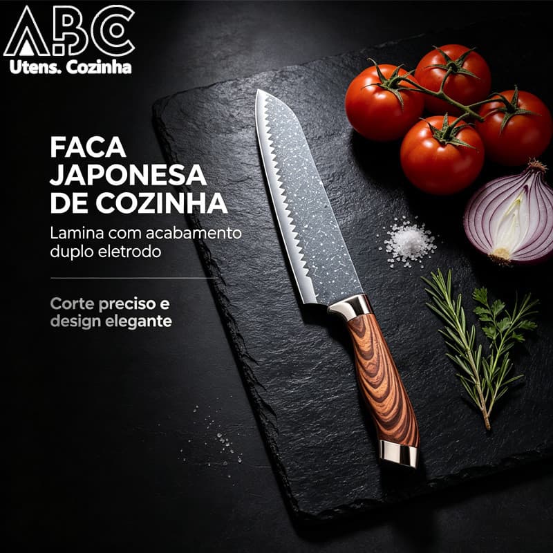 Faca Chef Aço Alto Carbono Revestimento Antiaderente Cabo Madeira Dupla Proteção Metalica Cortar Pão Carne Legumes