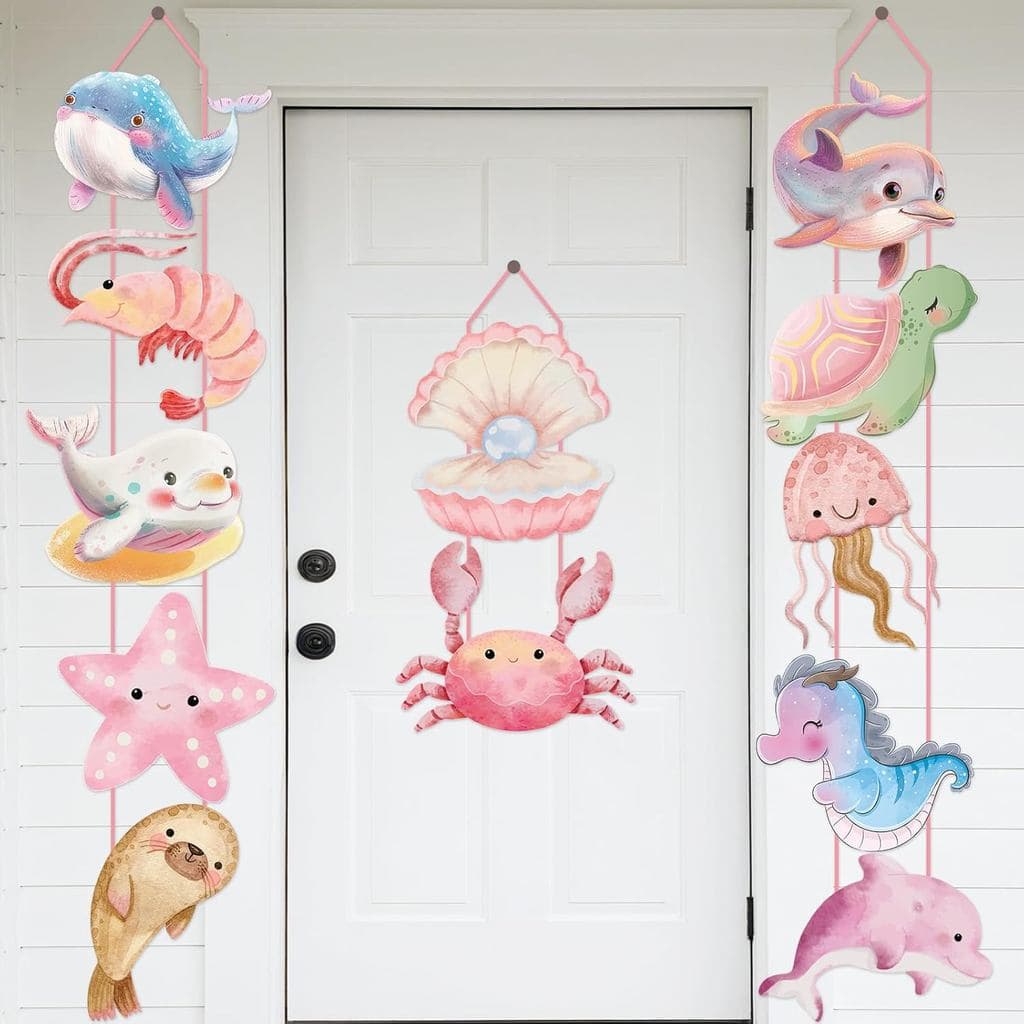 Decoração de Festa 'Debaixo do Mar' com Animais Marinhos, Placas de Porta, Decorações Suspensas 'Debaixo do Mar' para Me
