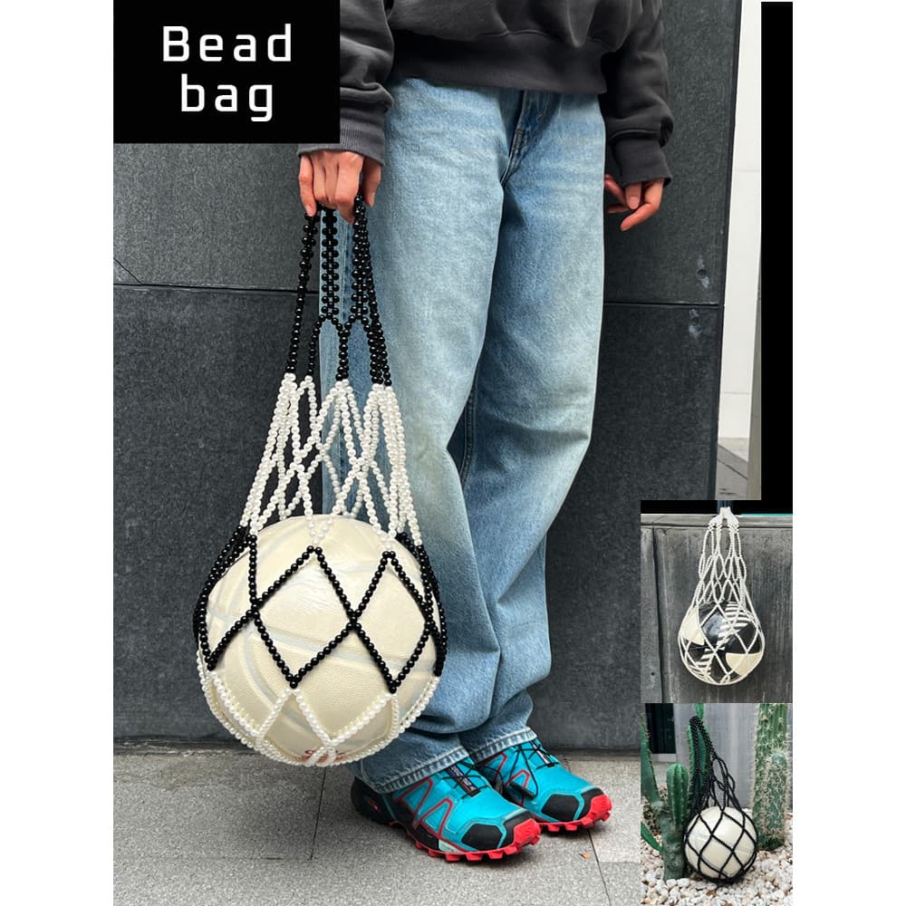 Xiaoxiang mesmo estilo imitação de pérola rede de basquete preto branco pérola corrente portátil saco de compras saco de
