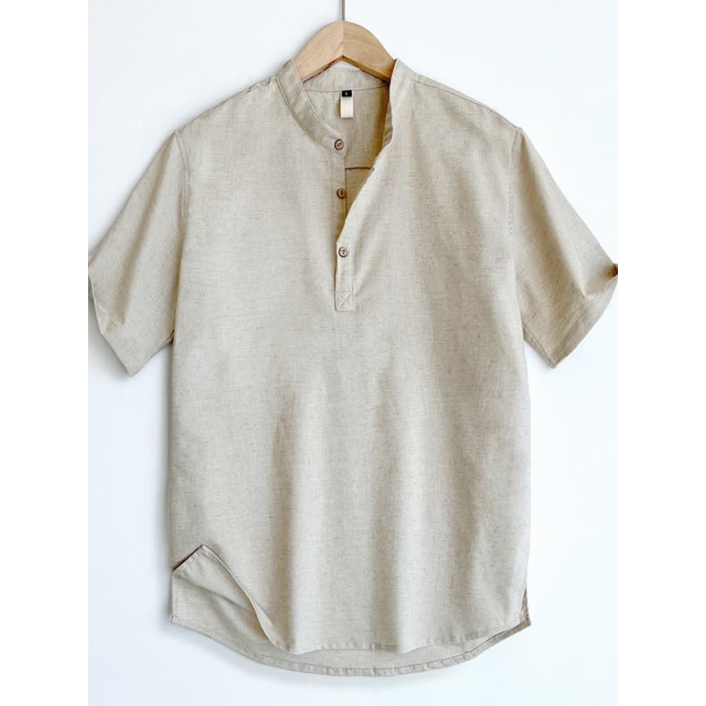 High-End estilo chinês algodão linho camiseta masculina verão Henry colarinho linho topo masculino gola alta linho camis