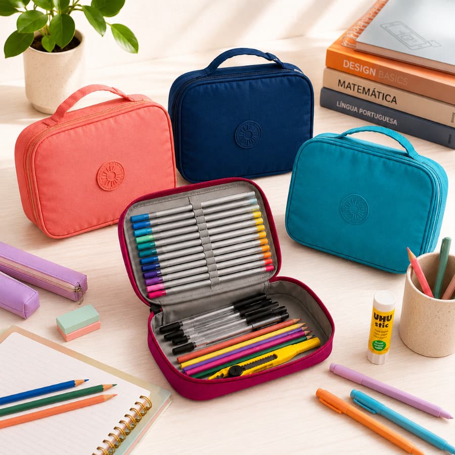 Estojo Organizador Box Grande Escolar 100 pens Masculino Feminino
