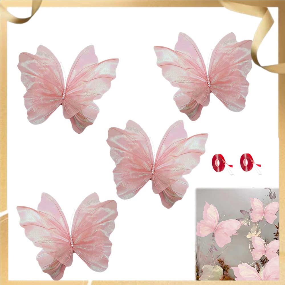 4 Grandes Borboletas de Seda, Decorações 3D de Borboletas Grandes, Adequadas para Cenários de Casamento e Chá de Bebê