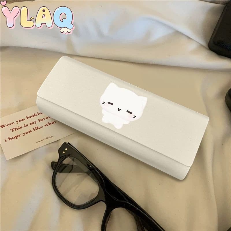 Bonito Gato Branco Óculos Magnéticos Caso Portátil Caixa De Armazenamento De Para Uso Em Viagens De Escritório Escolar