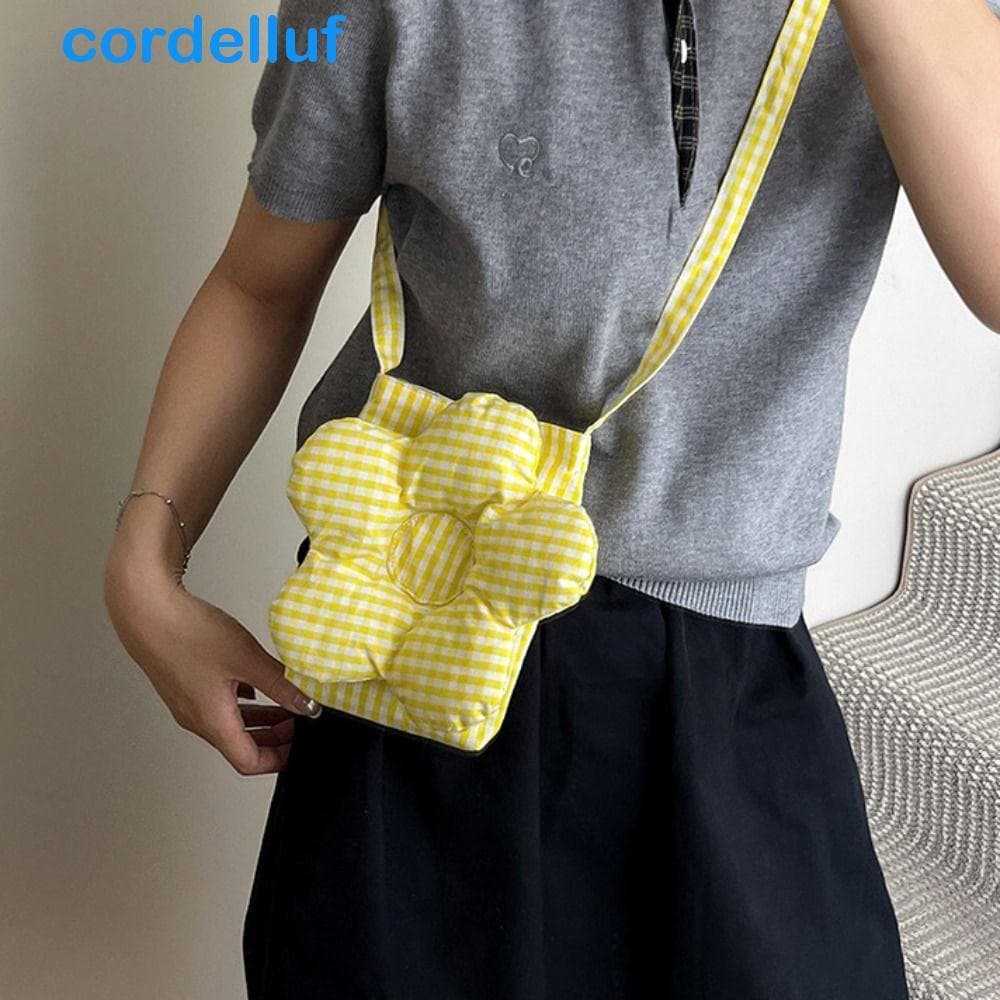CORDELLUF Bolsa Crossbody Flor Xadrez , De Ombro De Grande Capacidade De Pano Doce Armazenamento Mensageiro Ins