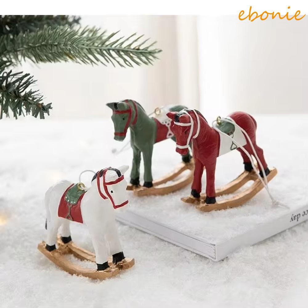 Estatueta De Cavalo Suspensa De Natal EBONIE , Pingente De Pônei De Árvore Tridimensional Pintado Colorido