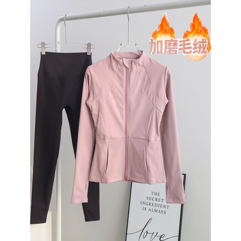 Outono inverno Yoga Wear terno feminino correndo forro de lã quente jaqueta esportiva zíper apertado treinamento profiss