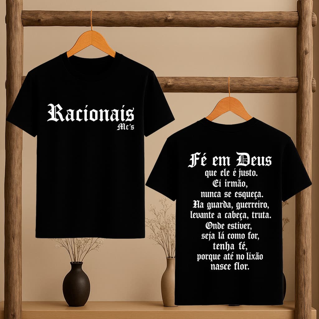 Camiseta Frases Racionais Mcs Fé em Deus Que Ele É Justo 100% Algodão
