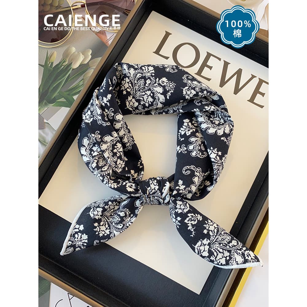Retro Floral puro algodão pequeno lenço quadrado primavera outono pescoço proteção influenciador versão coreana All-Matc