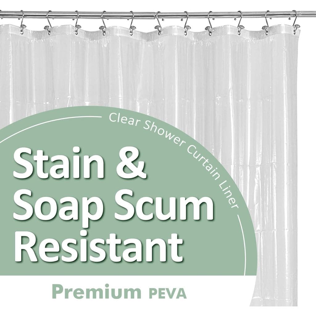 Forro de Chuveiro de Plástico Transparente Barossa Design - Forro de Cortina de Chuveiro Premium em PEVA com Ilhós Antif
