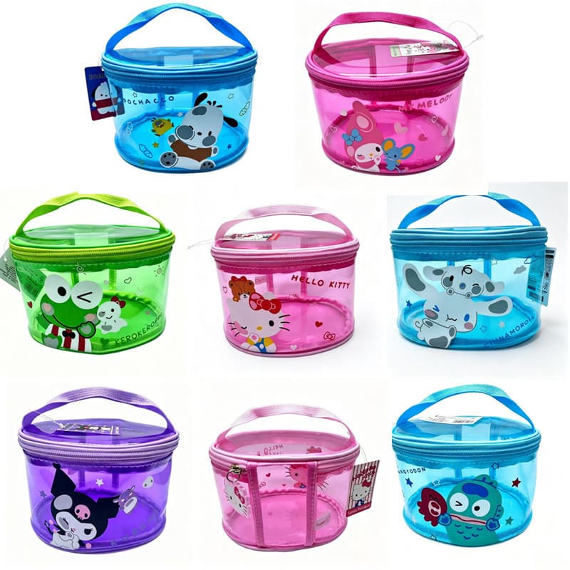 Bolsa transparente de desenho animado, redonda, à prova d'água, para cosméticos, viagem, portátil, cuidados com a pele,