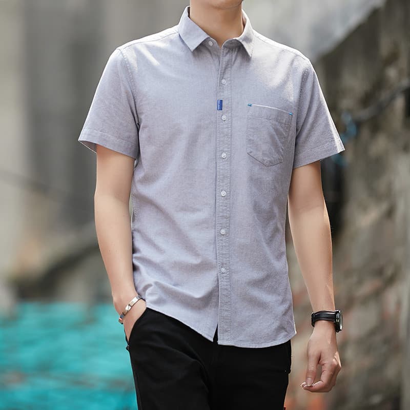 Camisa masculina camisa masculina de algodão puro camisa de manga curta masculina 2026 algodão fino polegada camisa juve