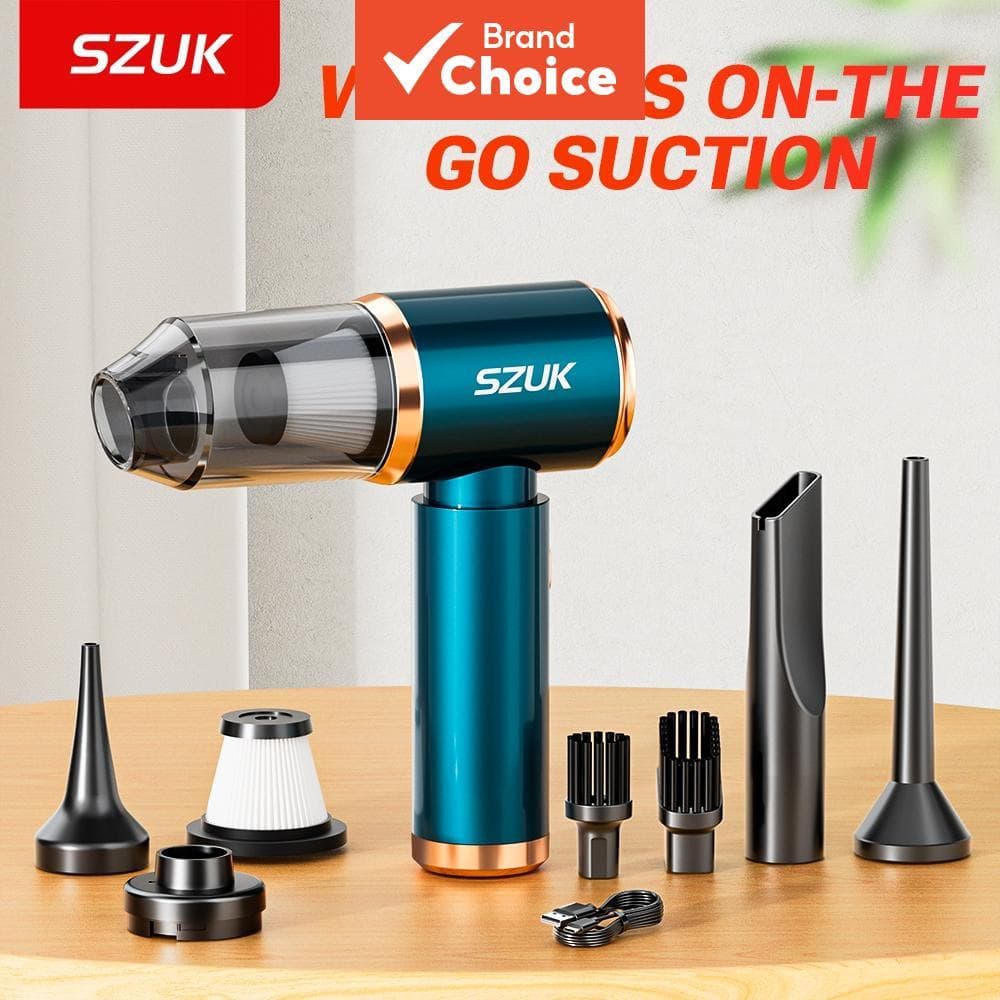 Aspirador de Pó para Carro SZUK 8000PA Sem Fio com Sucção Potente, Portátil, Ideal para Uso em Casa e no Carro, Varredor