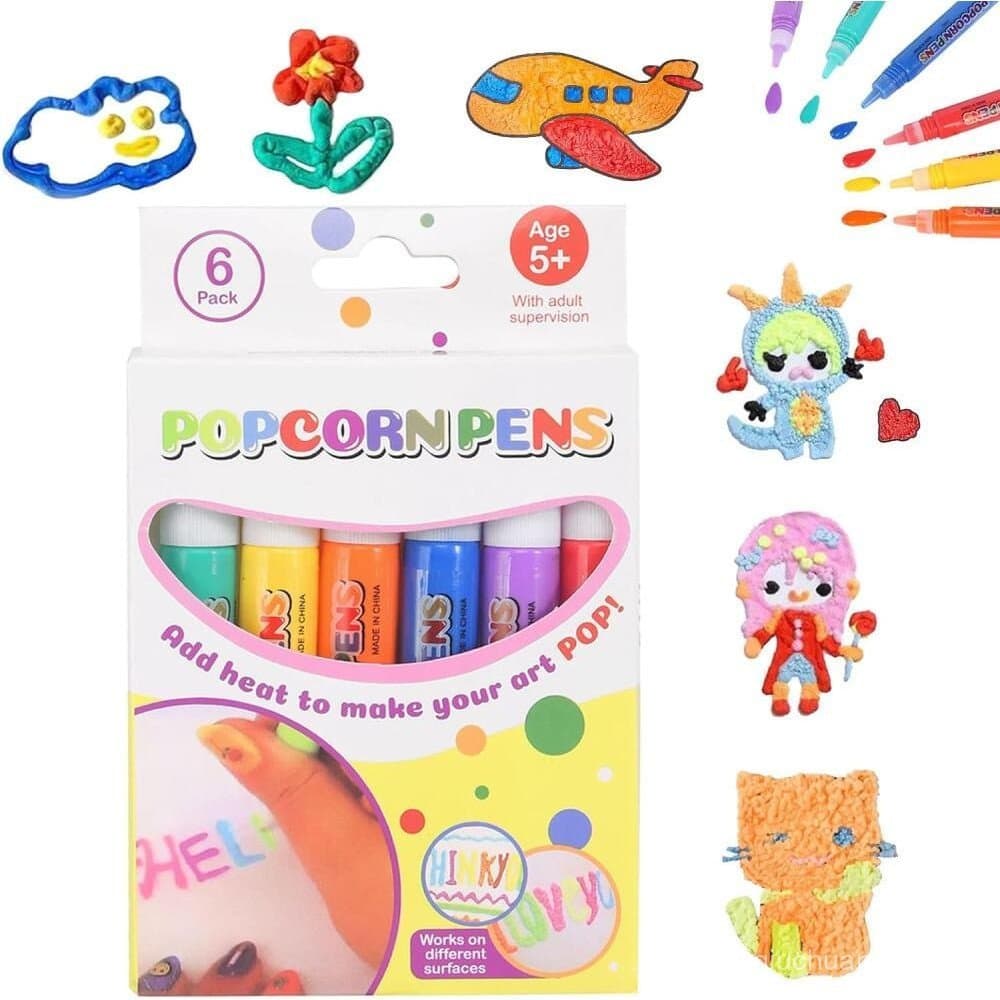 Canetas Mágicas De Pipoca 6 Cores Inchadas Para Crianças DIY Bubble Popcorn Drawing Pen 3D Art Safe Magic Color Paint (P